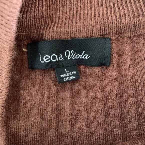 Lea And Viola Brown Ribbed Knit Long Sleeve Pullover Sweater L Cozy Fall Top - Picture 4 of 5